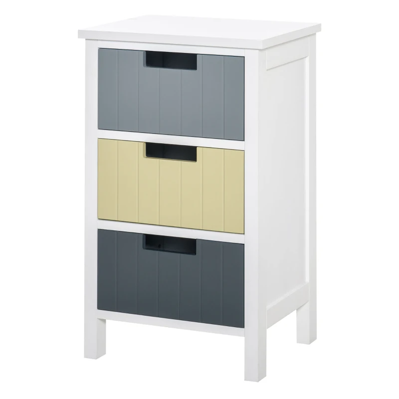 HOMCOM Bedside Table with 3 Drawers, Tall Nightstand for Bedroom, Modern Side Table with Storage, Multi-Colour