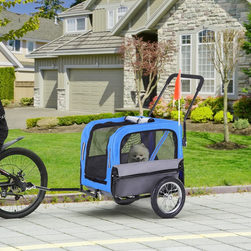 Aosom 2-in-1 Small Dog Bike Trailer and Bike Stroller with Hitch, Bicycle Trailer Sidecar Bike Wagon Cart Carrier Attachment for Travel, Blue(m-10)