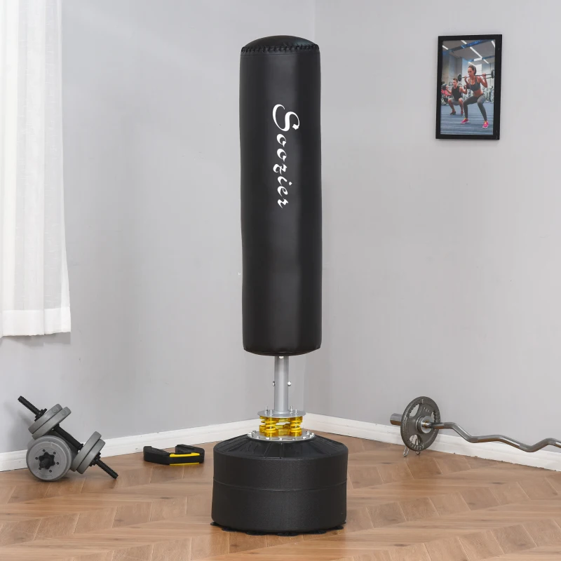Soozier Freestanding Boxing Punch Bag Stand, Height Adjustable, with Fillable Base, Absorption Springs, Suction Cups