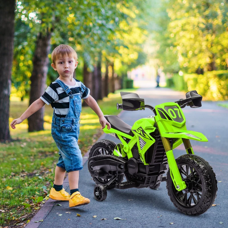 Qaba 6V Kids Motorcycle with Training Wheels, Horn & Start Sound, for 3-8 Years, Green