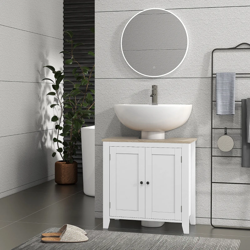 kleankin Bathroom Sink Vanity Unit, Under Sink Bathroom Cabinet with U-Shape Design and Adjustable Shelf, White