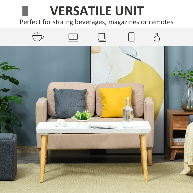 HOMCOM Coffee Table with Tray Top, Nordic Center Table with Pine Wood Legs, Rectangle Coffee Tables for Living Room, White