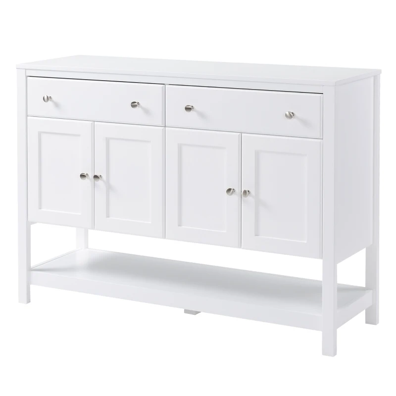 HOMCOM 47" Coffee Bar Cabinet, Sideboard Buffet Cabinet, Accent Kitchen Organizer with Adjustable Shelves and Drawers, Entryway Table for Living Room, White