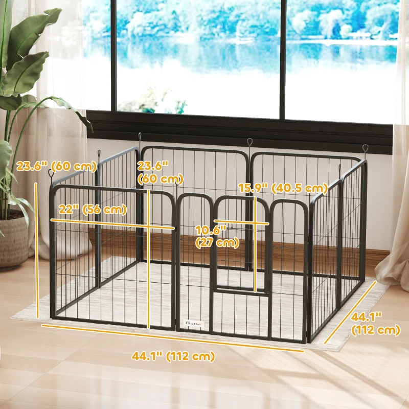 PawHut 24" Dog Playpen Indoor Outdoor, Portable Foldable 8 Panels Pet Playpen with Door & Strap for Small Dogs
