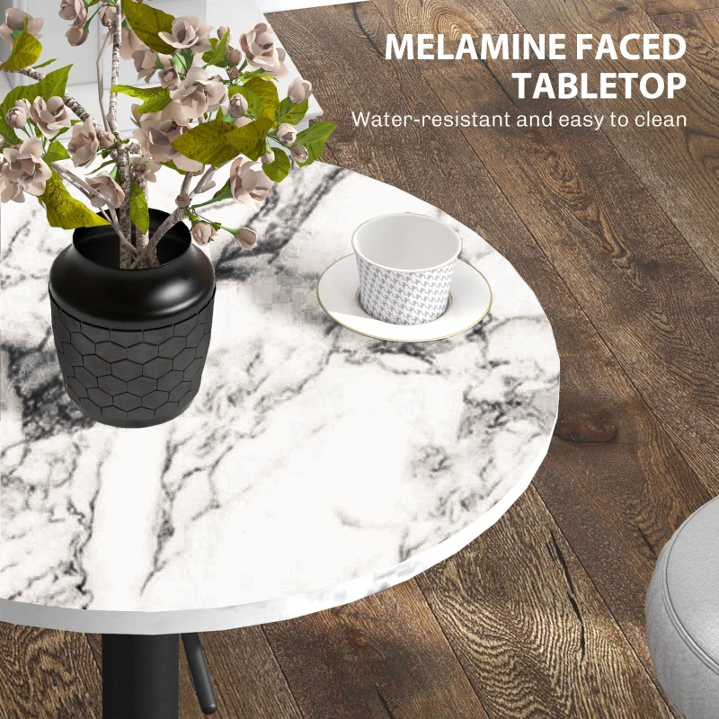 HOMCOM Adjustable Bar Table for 2, Round Pub Table with Steel Base for Home Bar, Small Dining Room, White Marble