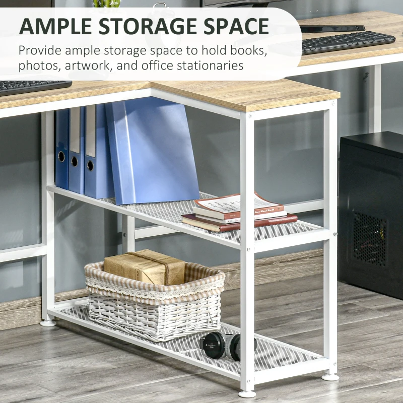 HOMCOM 83" Two Person Computer Desk with 2 Storage Shelves, Double Desk Workstation with Book Shelf,  Long Desk Table for Home Office, Natural