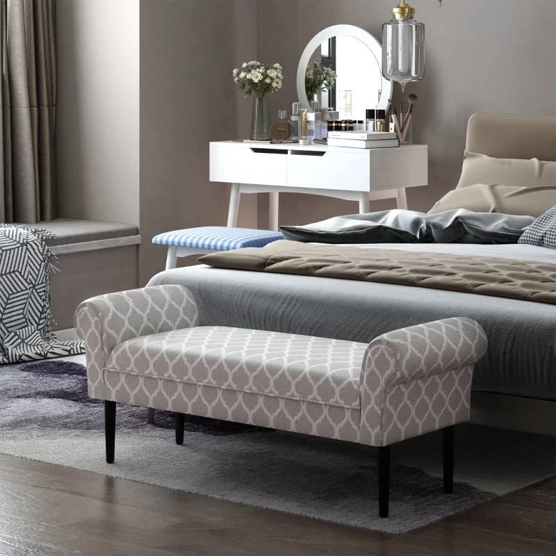 HOMCOM 52" Rolled Arm Bed Bench Bedside Footstool End of Bed Furniture Grey