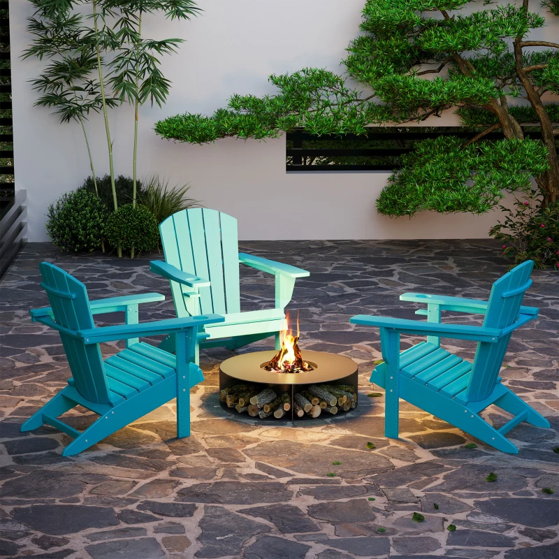 Outsunny Adirondack Chair with Cup Holder, All Weather Patio Chair HDPE Lounger, Fire Pit Seating High Back and Wide Seat for Outdoor, Backyard, Garden, Deck, Lawn, Light Blue