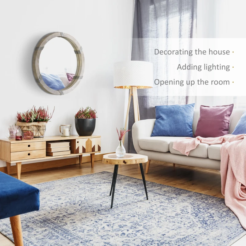 HOMCOM 30.75" Wood Wall Mirror, Farmhouse Decorative e Round Mirror for Wall Decor in Living Room, Bedroom, Natural Wood Color