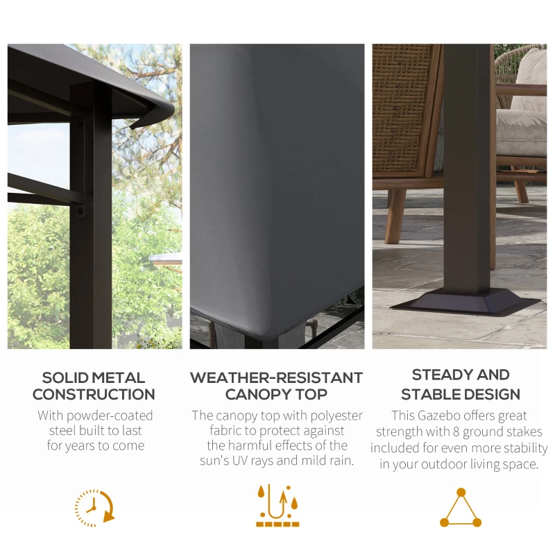 Outsunny 10' x 10' Soft Top Patio Gazebo Outdoor Canopy with Geometric Roof, All-weather Steel Frame, Gray