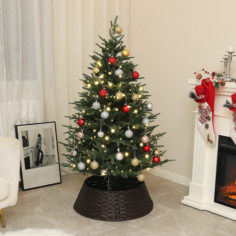 HOMCOM 5ft Prelit Artificial Christmas Tree with 542 Tips, Warm White LED Lights, Steel Base, Hinged Xmas Tree, Auto Open