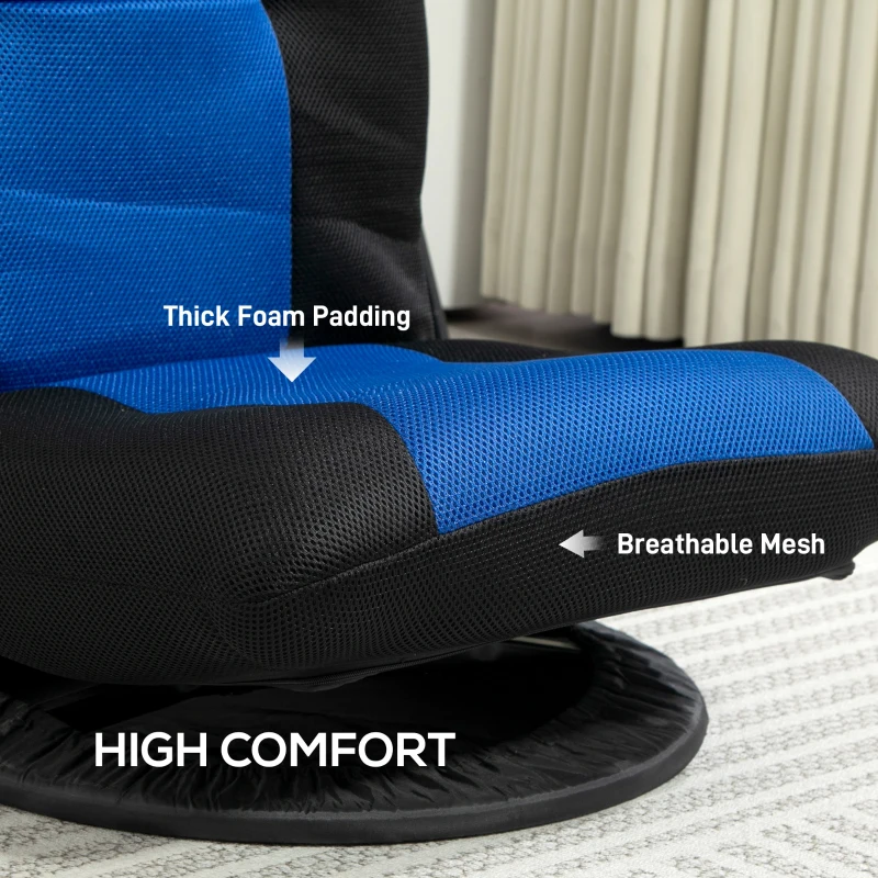 HOMCOM Folding Floor Chair for Adults Teens, 360 Degree Swivel Gaming Chair, 6 Positions Adjustable Lazy Sofa, Blue