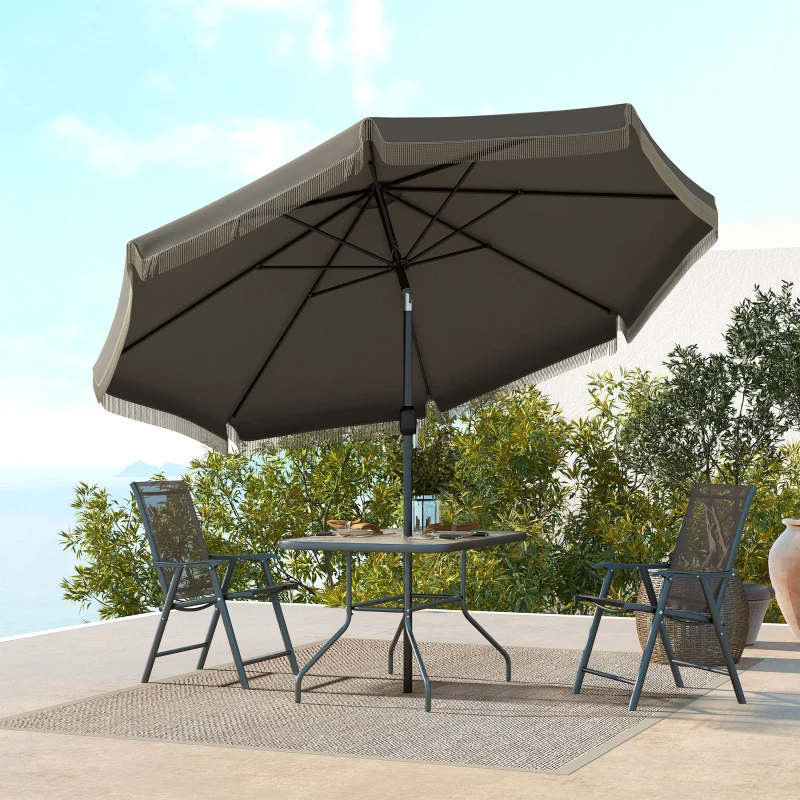 Outsunny 9ft Patio Umbrella Outdoor Table Umbrella w/ Tilt, Crank, Ruffled, 8 Ribs for Garden, Deck, Pool, Dark Gray