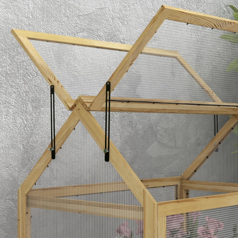 Outsunny Raised Garden Flower Bed Kit with Greenhouse, Wooden Cold Frame Planter, 35.5" x 22.5" x 38.25", Natural