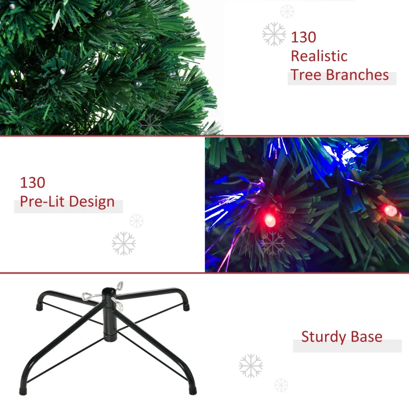 HOMCOM 4ft Prelit Artificial Optical Xmas Tree Spruce Hinged Full Tree