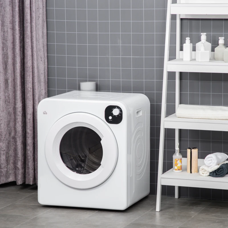 HOMCOM Compact Laundry Dryer 1300W Portable Clothes Dryer with 3.2 cu.ft Stainless Steel Drum, Front Load Electric Dryer, White