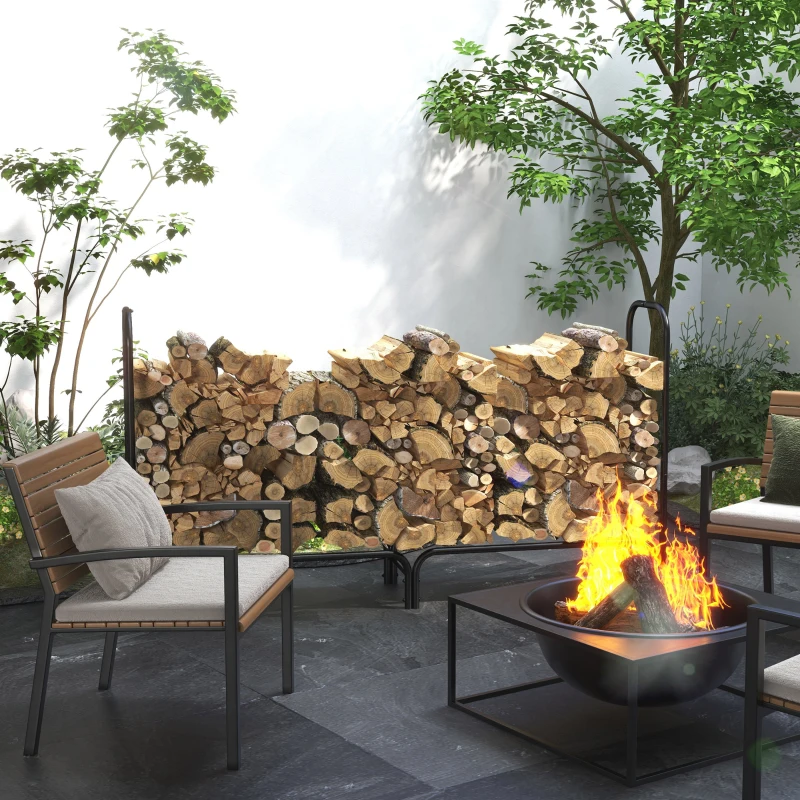 Outsunny 6ft Outdoor Firewood Rack with Cover, Adjustable Wood Storage Holder, Indoor Outdoor Log Rack for Fireplace, Black