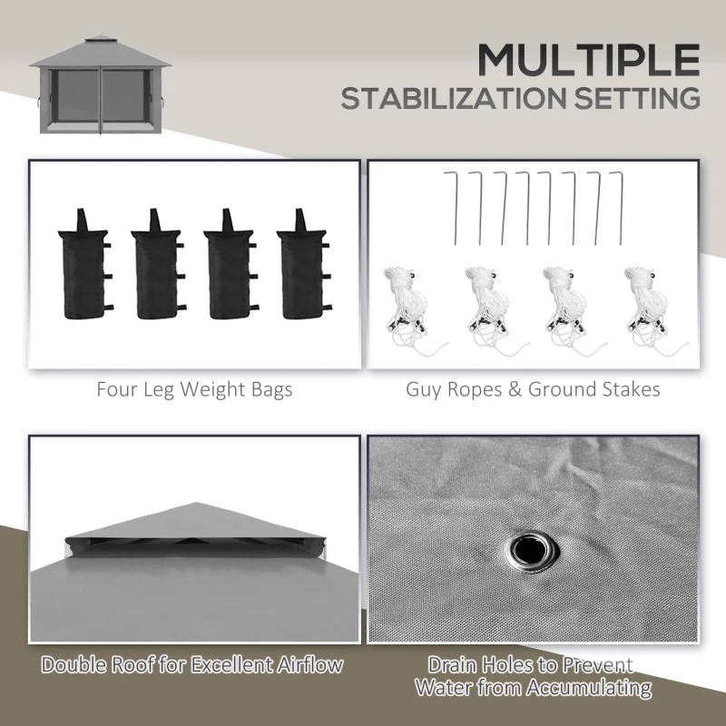 Outsunny 13' x 13' Pop Up Canopy, 2-Tier Roof Easy up Tent Shelter with Nettings Carry Bag Weight Bags for Garden, Patio, Grey