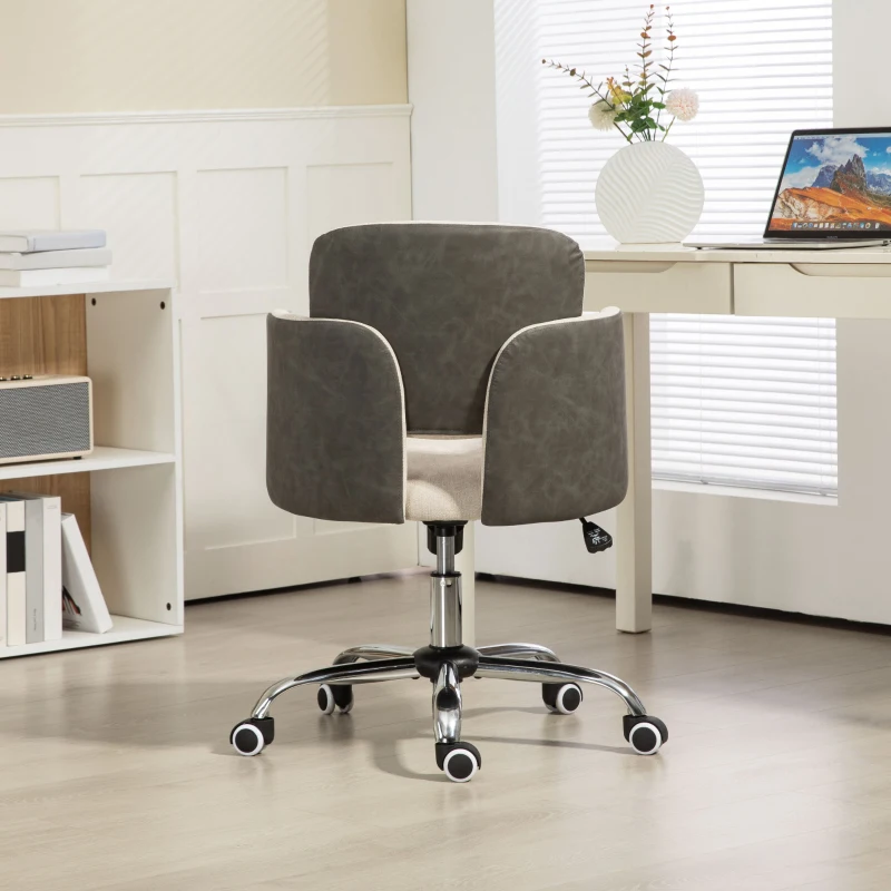 HOMCOM Small Desk Chair, Height Adjustable Fabric Office Chair with Swivel Wheels, Tilt Function, Computer Chair, Cream White
