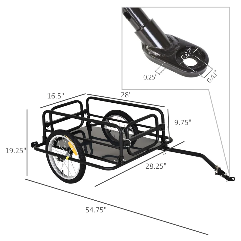 Aosom Bike Trailer, Foldable Bicycle Trailer with16 Inch Pneumatic Tire, Universal Coupler, Foldable Frame and Safe Reflectors Design, Large Load Capacity, Black