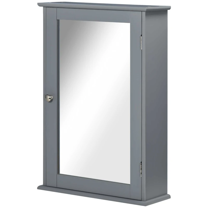 kleankin Bathroom Mirror Cabinet, Wall Mounted Medicine Cabinet with Door and Shelves, Grey