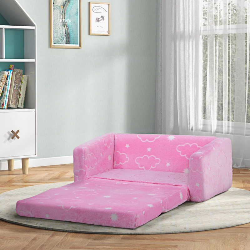 Qaba Couch with Glow in the Dark Cloud Pattern, Washable Cover, Pink