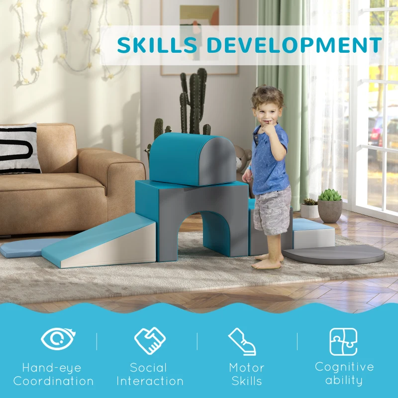 Qaba 7-Piece Rearrangeable Toddler Climber for Creativity and Shape Discovery, Contemporary