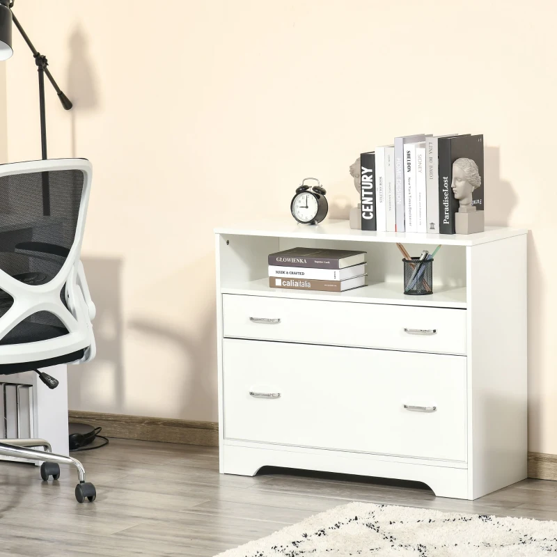 Vinsetto Lateral Filing Cabinet with 2 Drawers, File Cabinet for Hanging Letter Sized Files, Office Printer Stand, White
