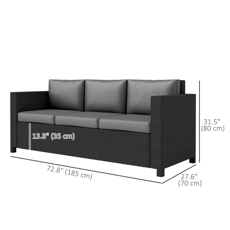 Outsunny Deluxe 3 Seat Rattan Wicker Sofa Garden Outdoor Patio Furniture with Cushion, Grey