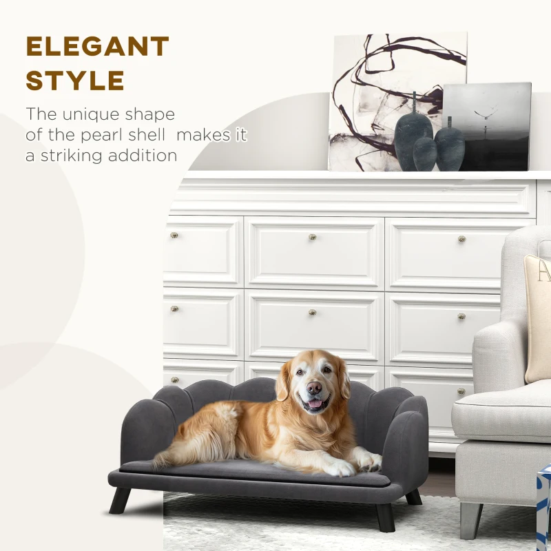 PawHut Dog Sofa with Removable Cushion Wood Legs for Medium and Large Dogs, Dark Grey