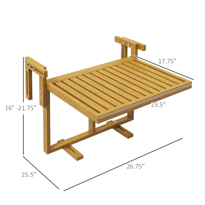 Outsunny Hanging Deck Table, Wood Frame, 26.75" x 25.5" x 16" -21.75", Natural