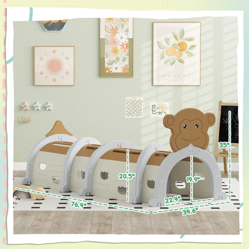 Qaba Monkey Design Kids Play Tunnel for Toddlers 3-6 Years to Crawl and Climb, Brown