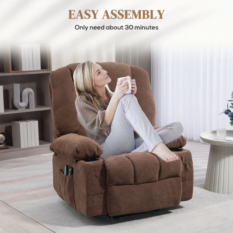 HOMCOM Power Lift Chair, Electric Recliner Chair with Vibration Massage, Heat, Side Pockets, Quick Assembly, Brown