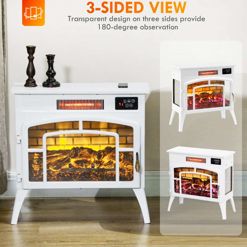 HOMCOM Electric Fireplace Stove, Infrared Fireplace Heater with Realistic Flame & Adjustable Temperature, 1500W, White