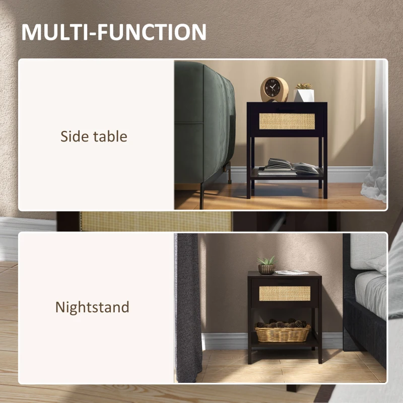 HOMCOM Modern Bedside Table, Accent Nightstand with Drawer and Open Shelf, Bed End Table for Bedroom, Living Room, Black