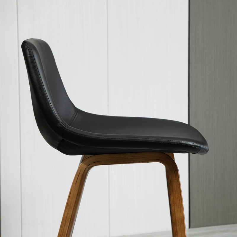 HOMCOM Counter Height Bar stools Set of 2 Mid-Back PU Leather Bar Chairs with Wood Legs, Black