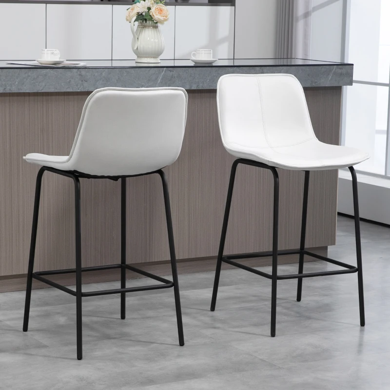 HOMCOM Bar Stools Set of 2, Upholstered Counter Height Bar Chairs, Kitchen Stools with Steel Legs