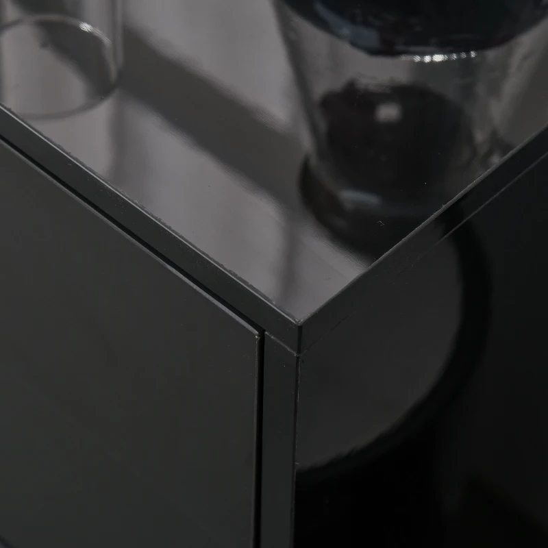 HOMCOM High Gloss Buffet Sideboard with 2 Drawers, 2 Doors and Adjustable Shelf, Kitchen Storage Cabinet with Push Open Design, Black