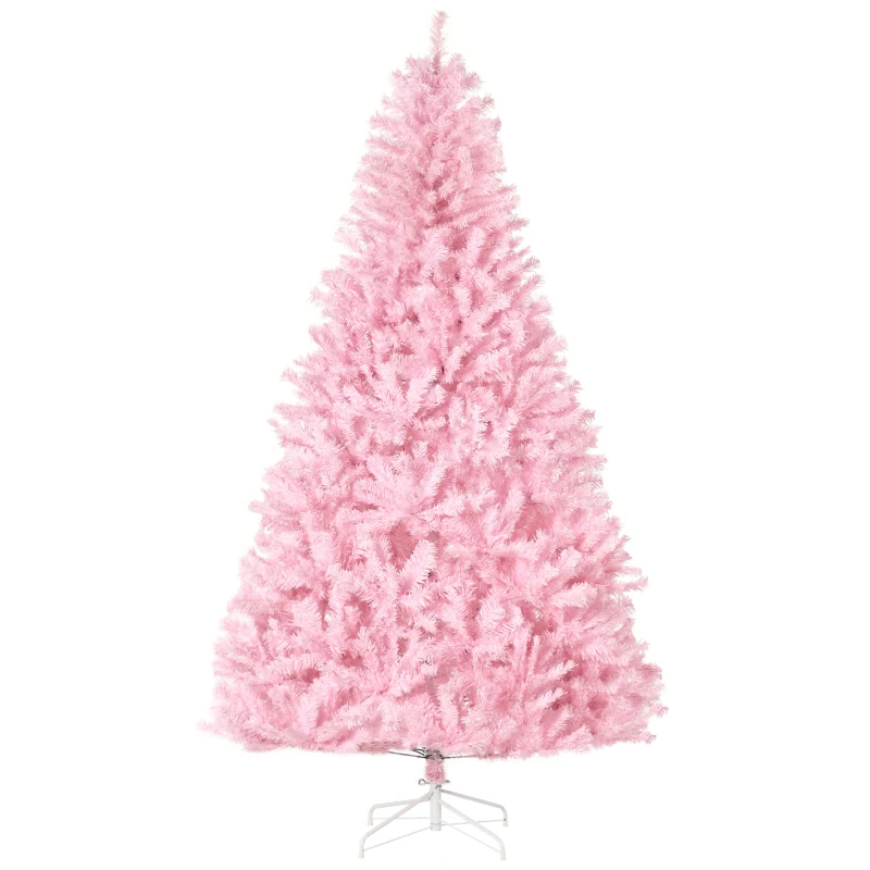 HOMCOM 7' Artificial Pink Christmas Trees, with Auto Open, Steel Base, Wide Shape for Indoor Xmas Decoration