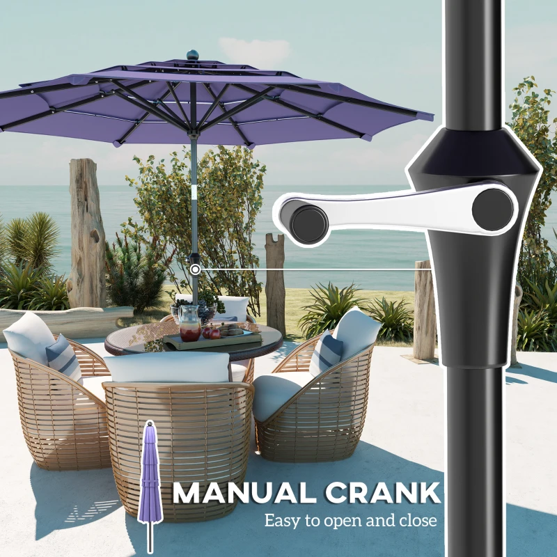 Outsunny 10.7FT Patio Umbrella with 8 Ribs, Crank, Push Button Tilt, Air Vents, for Backyard, Deck and Lawn, Purple