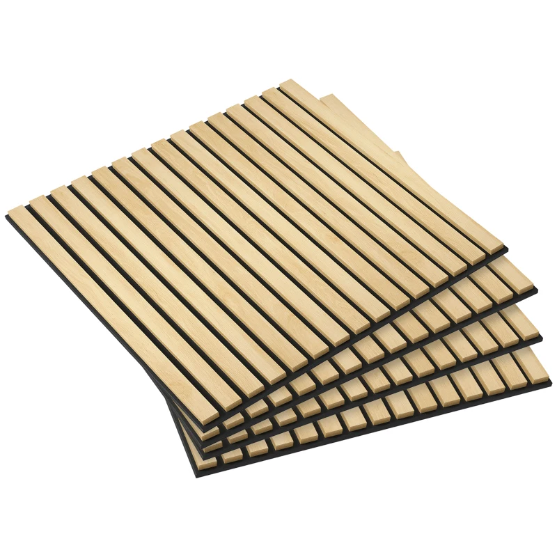 HOMCOM 24"x24" Wood Panels for Wall, 4 Pack Acoustic Panels, Sound Absorbing Slat Wall For Interior Wall Decor, Home, Oak