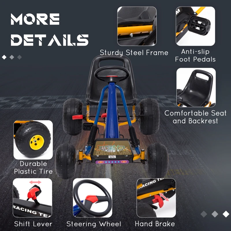 Soozier Pedal Go Kart Racing Style Children Ride On Car Outdoor Racer Adjustable Seat