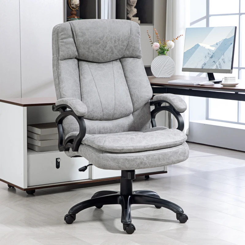 HOMCOM 6 Point Vibration Massage Office Chair with Heat, Microfibre Fabric Comfy Computer Desk Chair, Gray