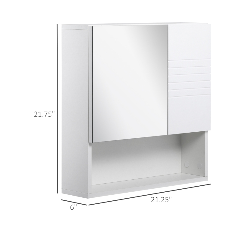 kleankin Medicine Cabinet with Mirror, Bathroom Wall Cabinet, Storage Organizer with Mirror Door, Adjustable Shelf, White