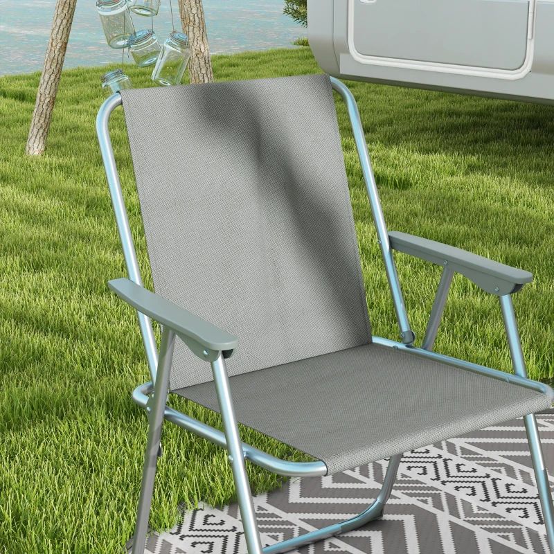 Outsunny 2 Pack Outdoor Folding Chair Set, Portable Camping Chairs with Armrest, Oxford Fabric Seat, Outdoor Chairs, Grey