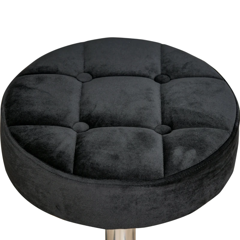 HOMCOM Round Rolling Stool with Height Adjustable Lift, Vanity Chair with Luxury Style Upholstery, Office Chair with Swivel Seat and Wheels for Work Spa Salon, Black