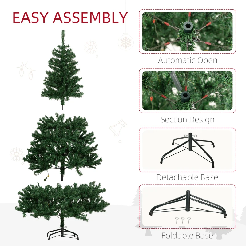 HOMCOM 6 FT Tall PreLit Artificial Christmas Tree with Realistic Branches, 250 Warm White LED Lights and 1000 Tips, Green