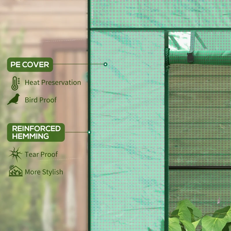 Outsunny Walk-in Tomato Greenhouse Lean-to Green House with Reinforced PE Cover, Roll-up Door, Mesh Windows, Green