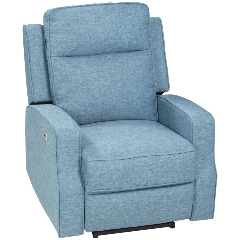 HOMCOM Electric Power Recliner, Wall Hugger Armchair with USB Charging Station, Sofa Recliner with Linen Upholstered Seat and Retractable Footrest, Blue