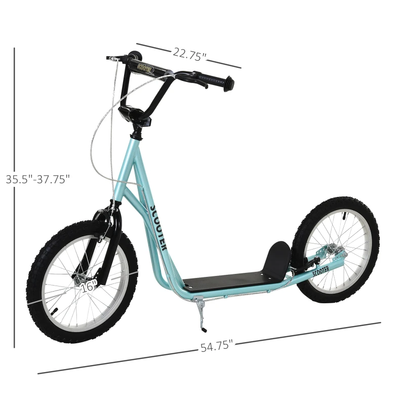 Aosom Kids Kick Scooter for 5+ Year Old, Kids Ride on Toy w/ 16'' Inflatable Wheel Dual Brakes, Blue